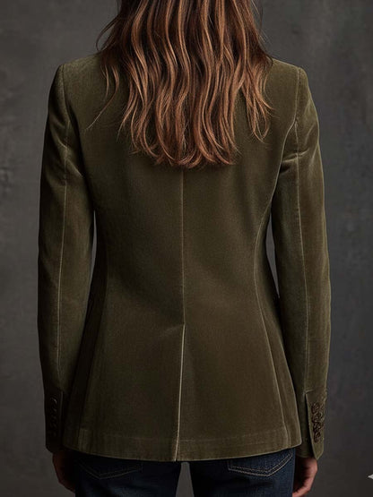 Blazer Terciopelo Verde Oliva Bordado Floral