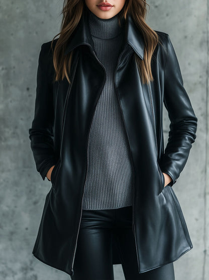 Chaqueta Piel Negra Solapa Sencilla