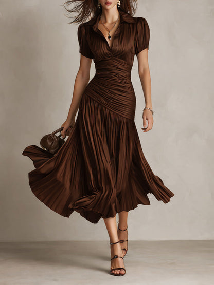 Vestido Midi Raya Retro Satén Plisado