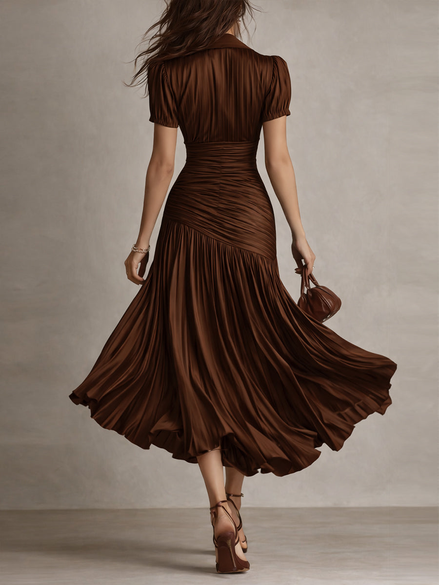 Vestido Midi Raya Retro Satén Plisado