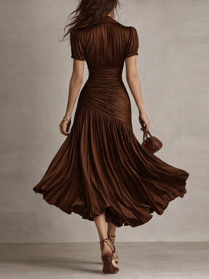 Vestido Midi Raya Retro Satén Plisado