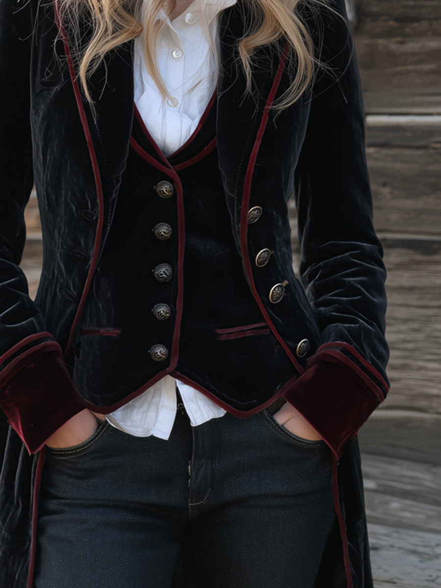 Chaqueta Terciopelo Negra Ribete Contraste
