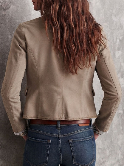 Chaqueta Beige Cuello Mao Bordado Floral