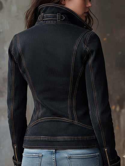 Chaqueta Denim Motera Antracita Lavada