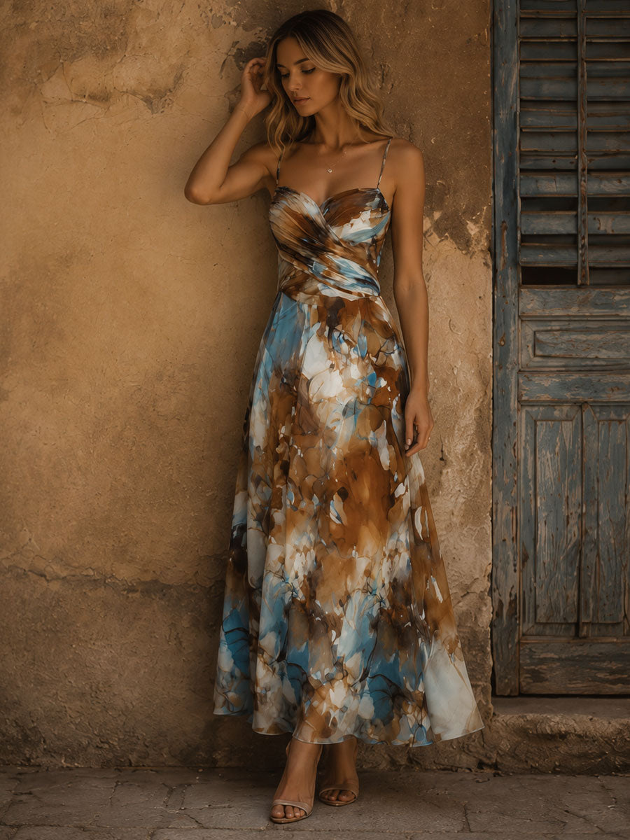 Vestido Maxi Ámbar Boho Acuarela Tirantes Chiffon