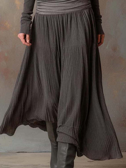 Vestido Maxi Gris Carbón Punto Canalé Plisado