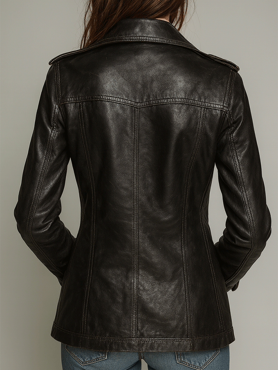 Chaqueta Piel Negra Cruzada Vintage