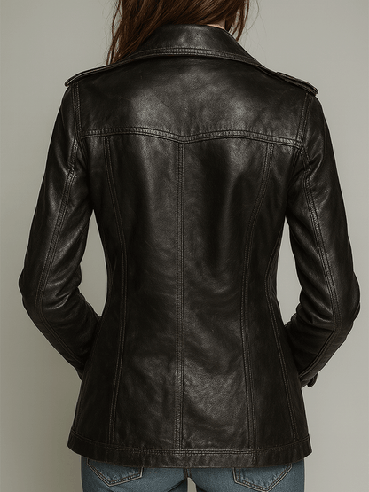 Chaqueta Piel Negra Cruzada Vintage