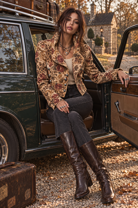 Chaqueta Ante Corta Estampado Floral