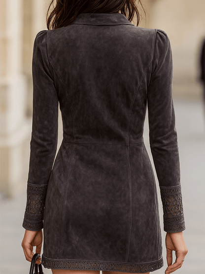 Vestido Mini Ante Gris Cremallera Frontal