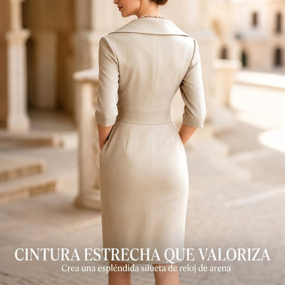 Seline | Elegante vestido de corte recto con cuello de solapa y bolsillos