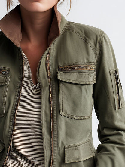 Chaqueta Cargo Verde Oliva Bolsillos Utility