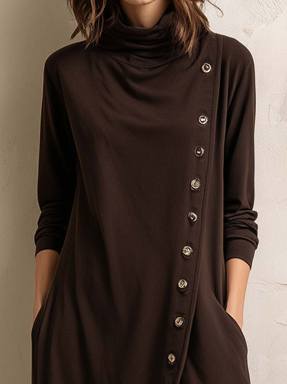Vestido Midi Marrón Boho Botones Laterales