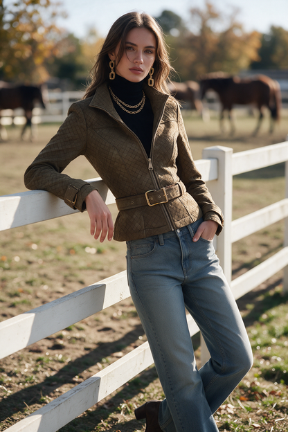 Chaqueta Ante Verde Oliva Estilo Boho