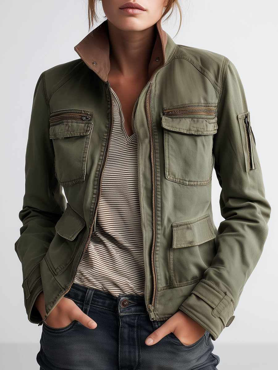 Chaqueta Cargo Verde Oliva Bolsillos Utility
