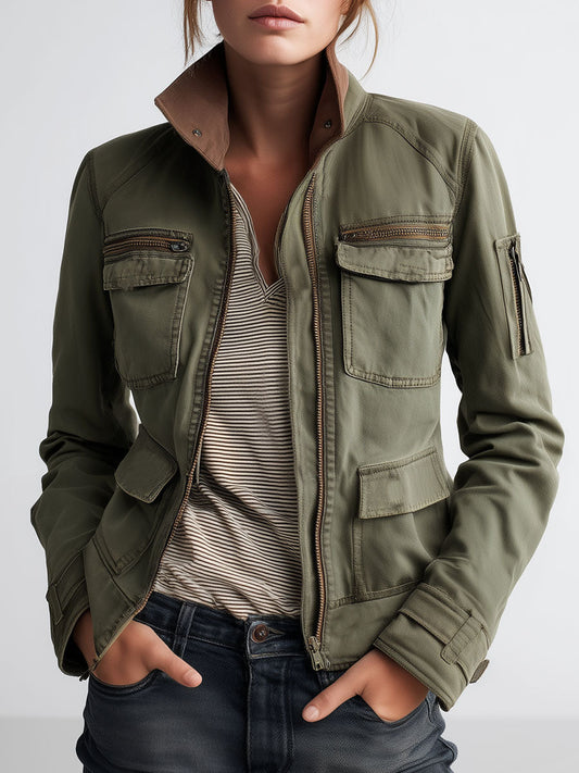 Chaqueta Cargo Verde Oliva Bolsillos Utility