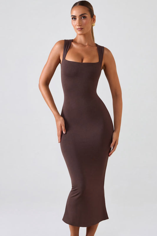 Vestido Noirea Midi Marrón Chocolate