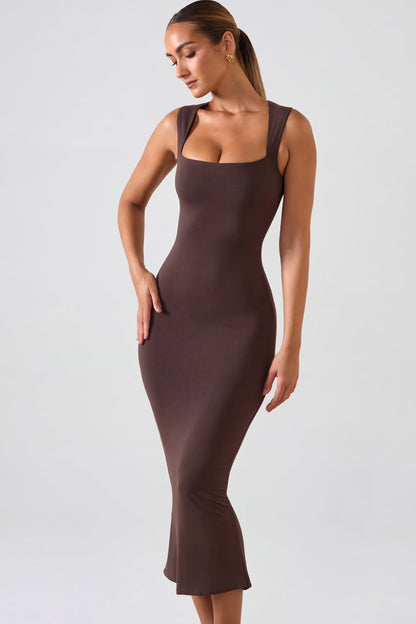 Vestido Noirea Midi Marrón Chocolate