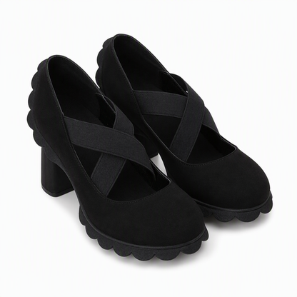 Lola | Zapatos para mujer con plataforma, puntera redonda, correa cruzada y tacón grueso