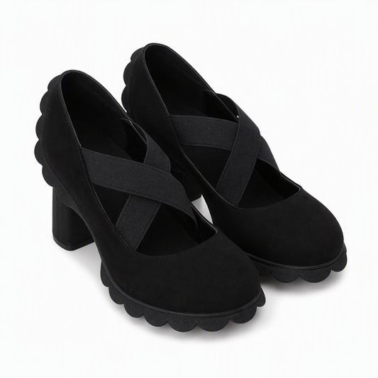 Lola | Zapatos para mujer con plataforma, puntera redonda, correa cruzada y tacón grueso
